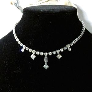 Silver and clear rhinestone necklace
